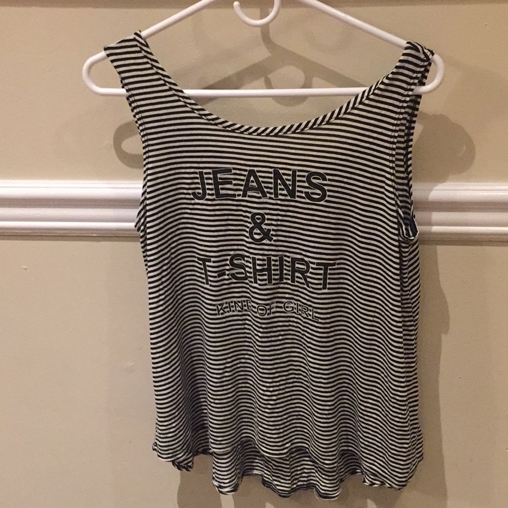 Striped black and white tank with saying